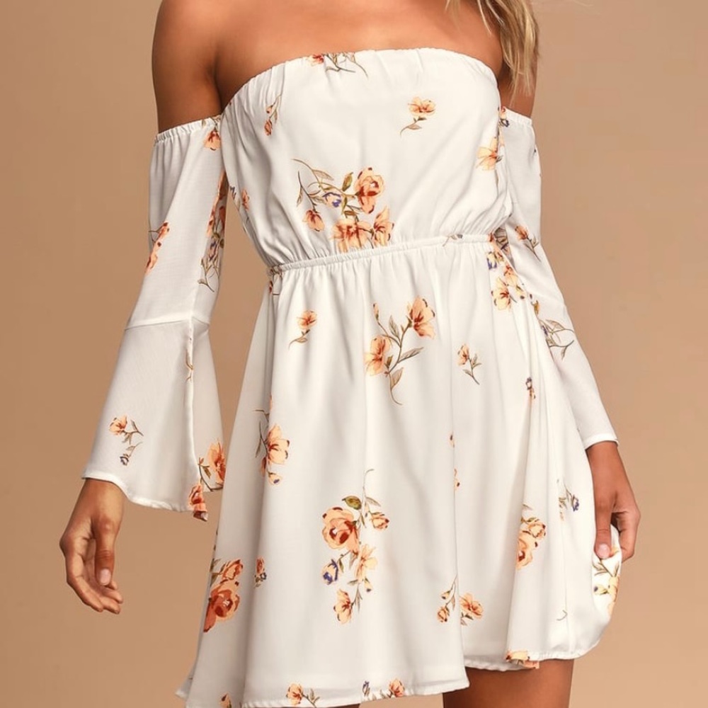 Lulus Ivory Floral Off the Shoulder Dress
